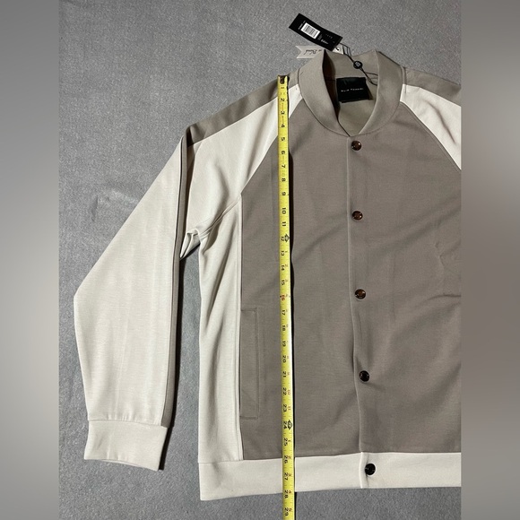 Elie Tahari Men’s Jacket Tan White  Size Large Raglan Varsity Coat Casual - Picture 4 of 6